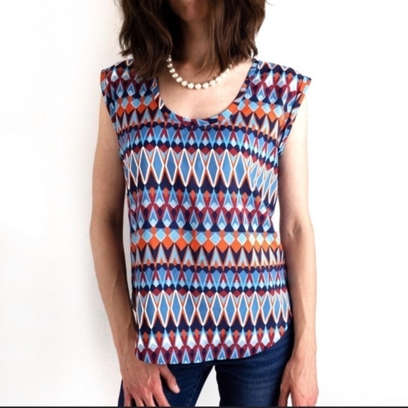 J. Crew Tops - J. Crew Blue Geometric Print Sleeveless Blouse
